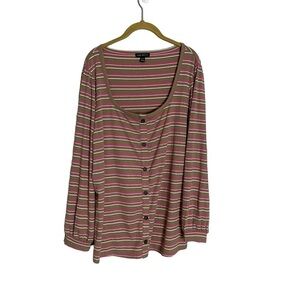 Lane Bryant Brown Pink Scoop Neck Metallic Thread Long Sleeve Top 18/20